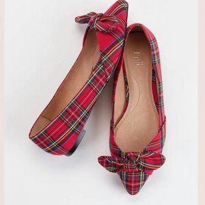 J. Jill Simone red plaid bow pointed toe flat 9
